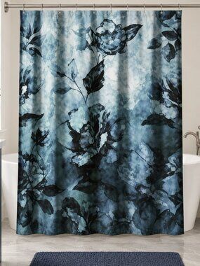 Idea Nuova Fabric Shower Curtain Floral Bathroom Spring Blue Watercolor 72x72"